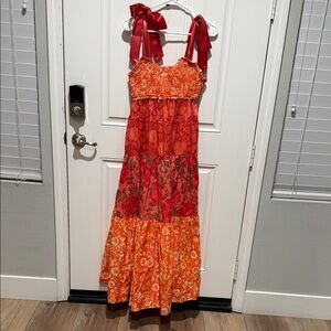 Free People Red and Orange Floral Maxi Dress